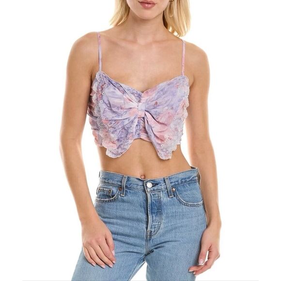 ALLISON NEW YORK Morgan Bow Crop Top Lavender Watercolor Small - Picture 1 of 5